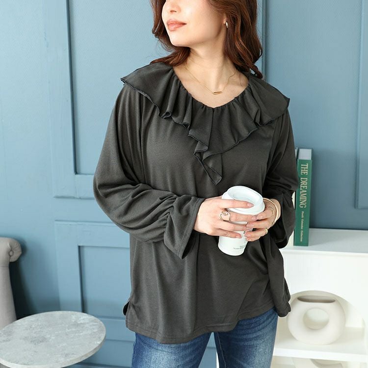 大きいサイズ レディース キャンディスリーブラッフルフリルプルオーバー　fem-429