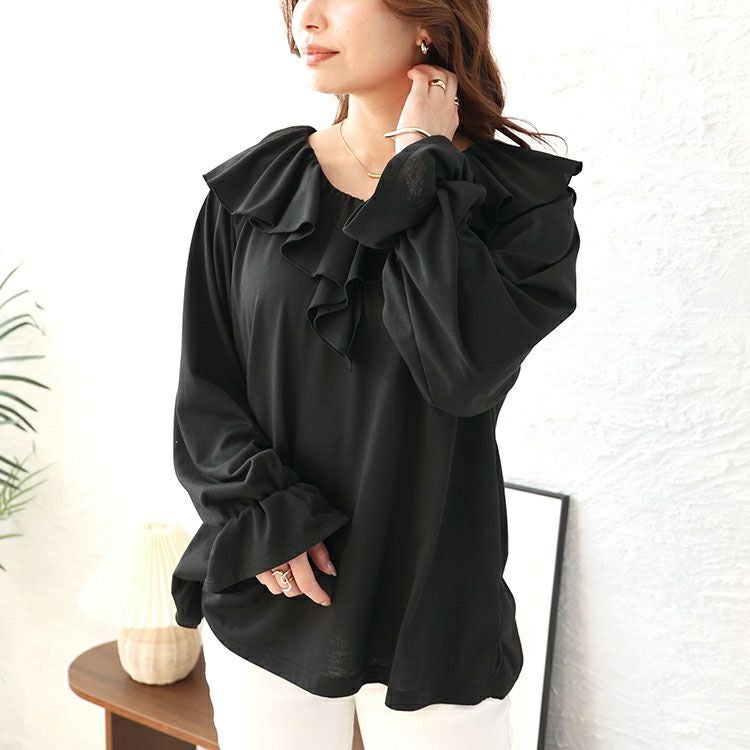 大きいサイズ レディース キャンディスリーブラッフルフリルプルオーバー　fem-429