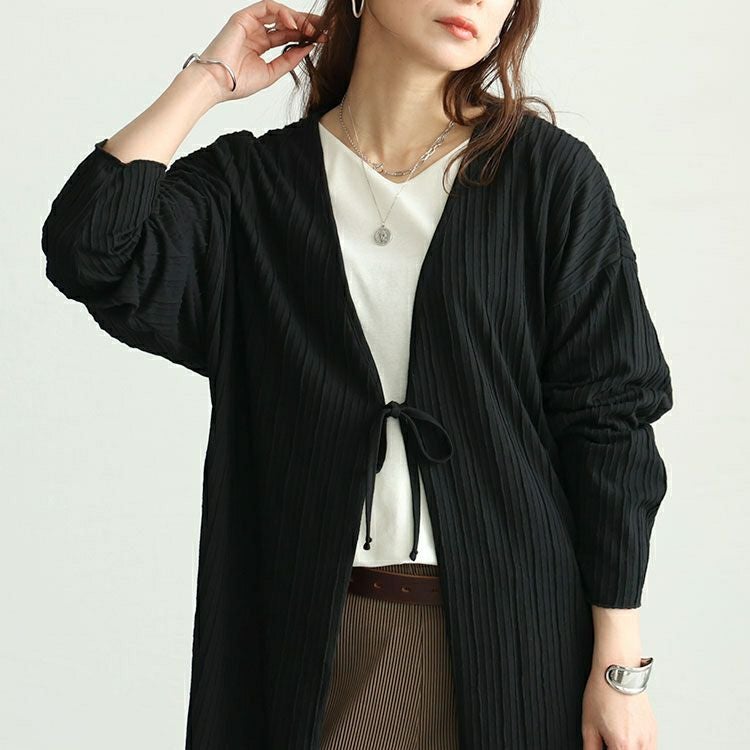 大きいサイズ レディース ストライプジャガードロングカーディガン　cast-5542022