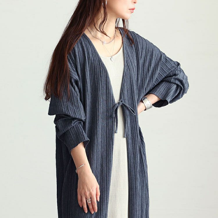 大きいサイズ レディース ストライプジャガードロングカーディガン　cast-5542022