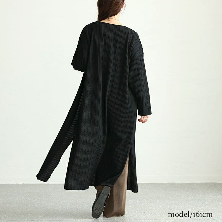 大きいサイズ レディース ストライプジャガードロングカーディガン　cast-5542022