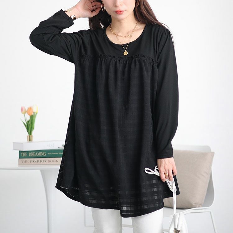 大きいサイズ レディース シアーチェック切り替えチュニック　cast-5542019