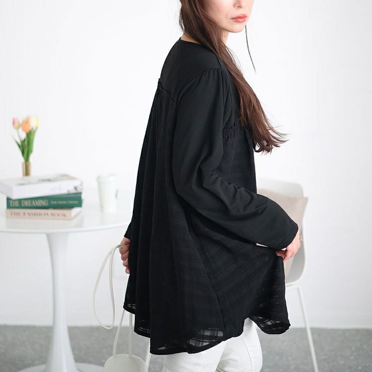 大きいサイズ レディース シアーチェック切り替えチュニック　cast-5542019