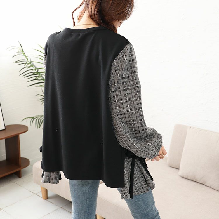 大きいサイズ レディース サイドリボンフェイクレイヤードチュニック　cast-5542017