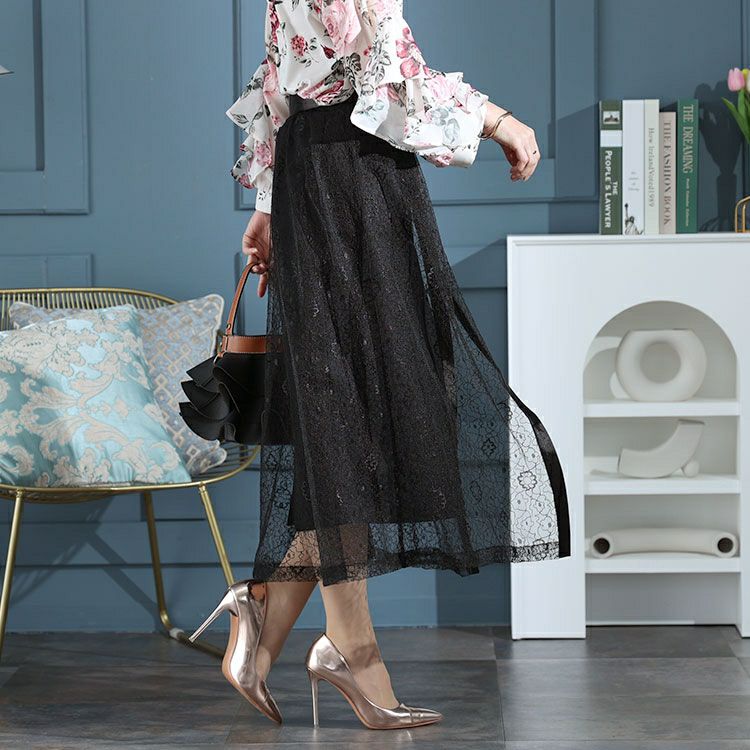 大きいサイズ レディース タイト＆レースフレアレイヤードスカート２点セット　jp500