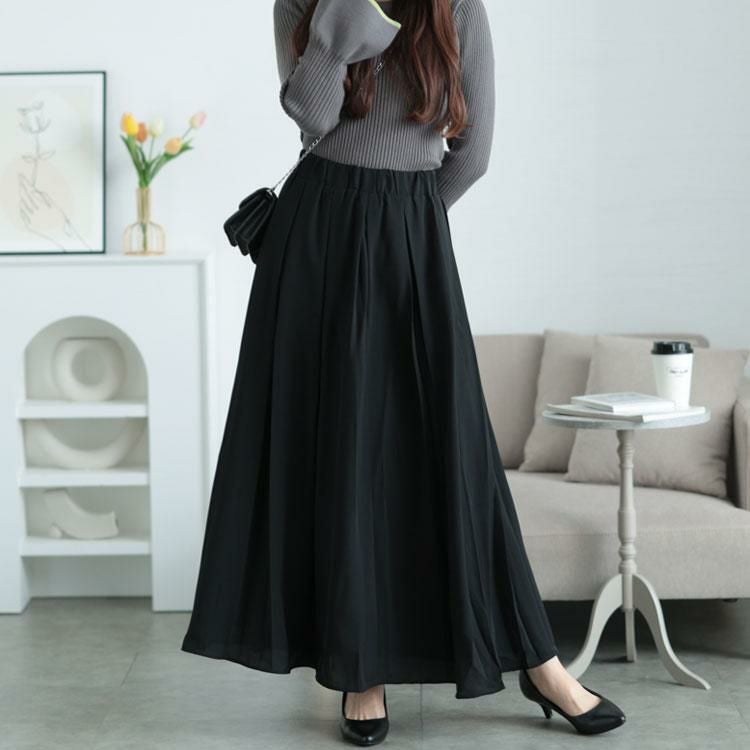 大きいサイズ レディース フレアプリーツスカート　jp488 ブラック