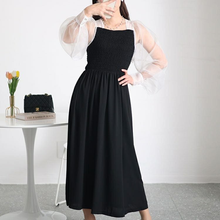 大きいサイズ レディース シアースリーブドッキングワンピース　jps027