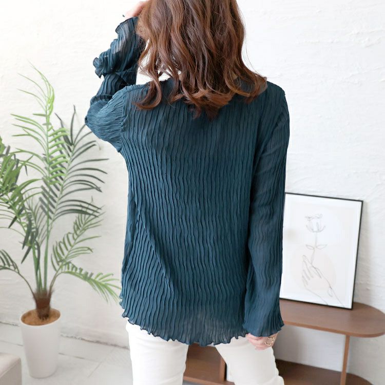 大きいサイズ レディース フレアスリーブワッシャープリーツプルオーバー　maru-6742 【メール便可】