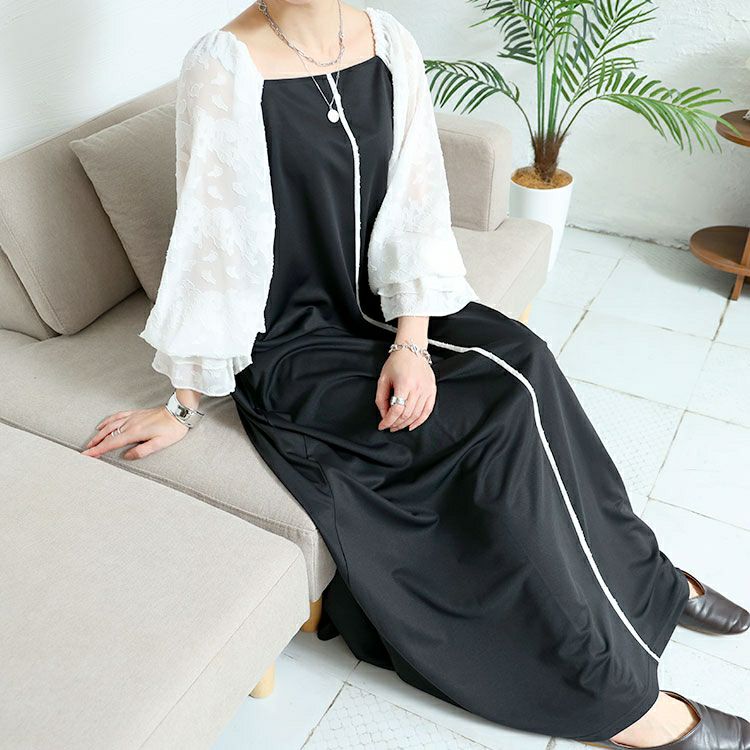 大きいサイズ レディース キャンディースリーブパイピングワンピース　maru-30001