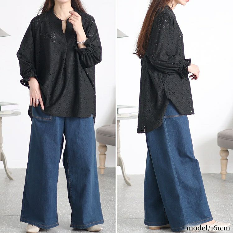 大きいサイズ レディース ストレッチレースドルマンブラウス　maru-6737