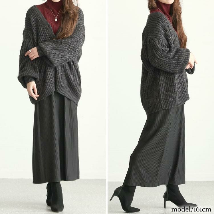 大きいサイズ レディース ストレッチリブナロースカート　maru-6729 ブラック