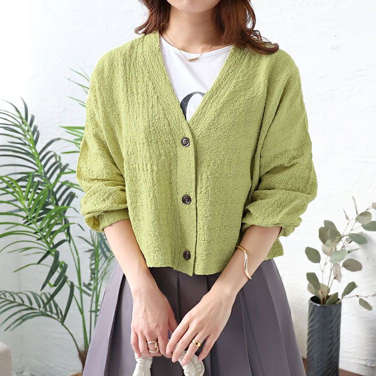 大きいサイズ レディース ショート丈ワッシャーカーディガン　maru-6739