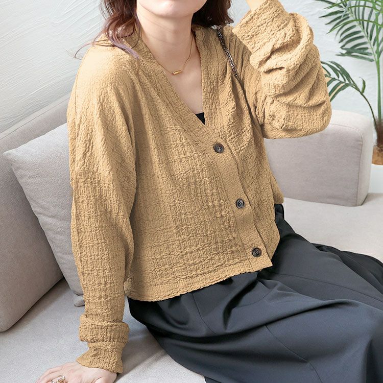 大きいサイズ レディース ショート丈ワッシャーカーディガン　maru-6739