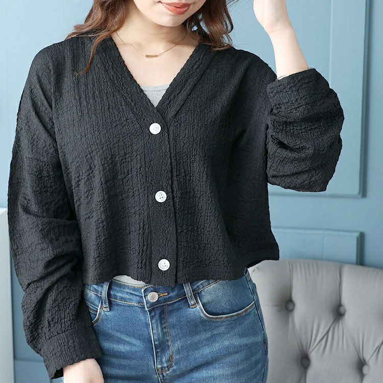 大きいサイズ レディース ショート丈ワッシャーカーディガン　maru-6739