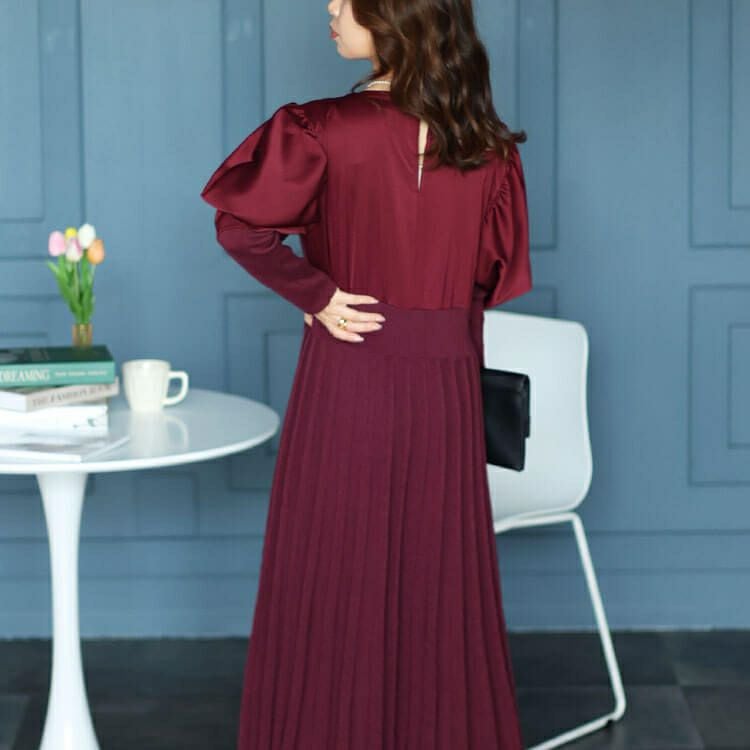 大きいサイズ レディース 異素材パワーショルダーニットワンピース　jps030 【ゆうパケット可】