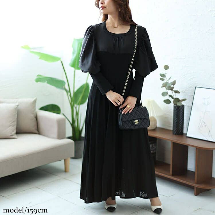 大きいサイズ レディース 異素材パワーショルダーニットワンピース　jps030 【ゆうパケット可】