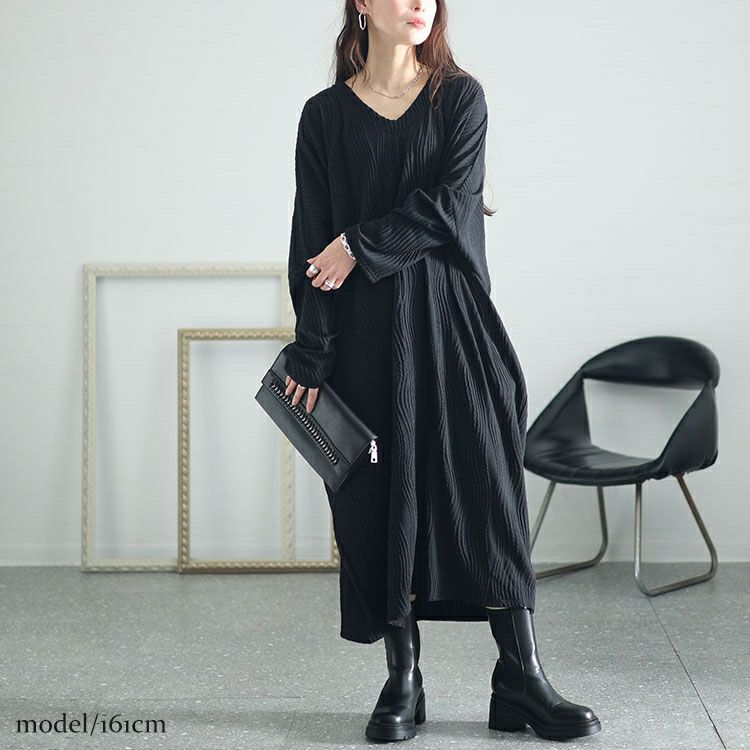 大きいサイズ レディース ジャガードストライプコクーンワンピース　sw-0628