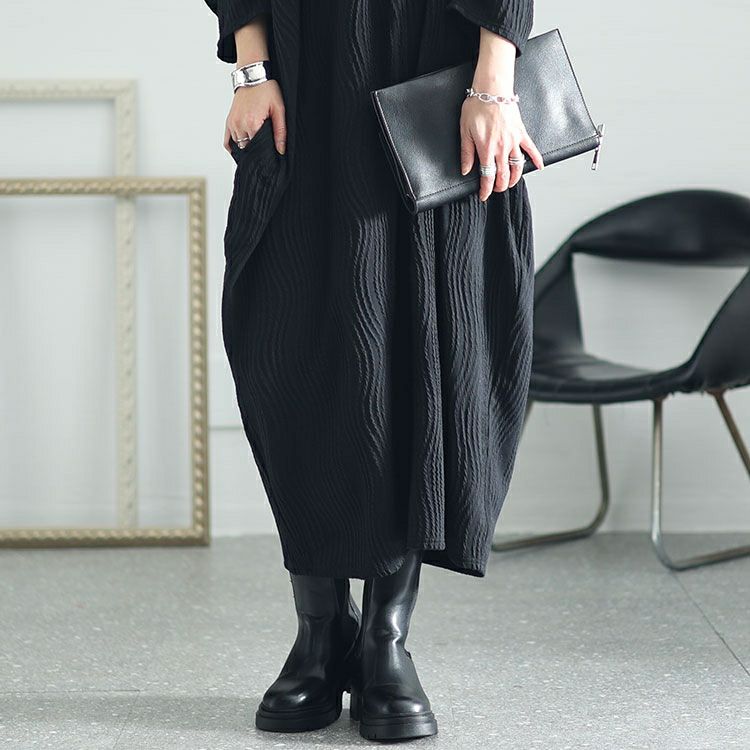 大きいサイズ レディース ジャガードストライプコクーンワンピース　sw-0628