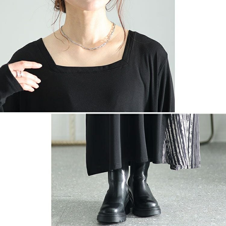 大きいサイズ レディース ランダムストライプ切替えAラインアシメワンピース　kt-7824660