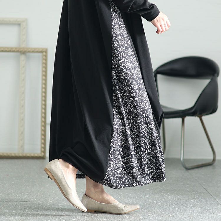 大きいサイズ レディース アラベスク柄切替えAラインワンピース　kt-7824650