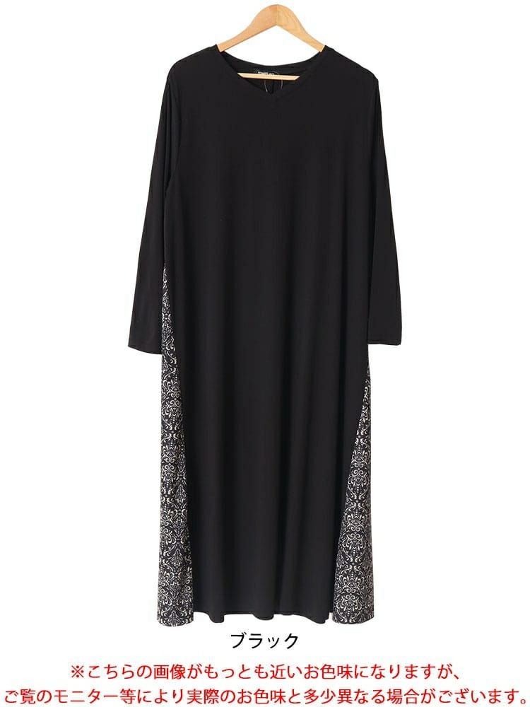 大きいサイズ レディース アラベスク柄切替えAラインワンピース　kt-7824650