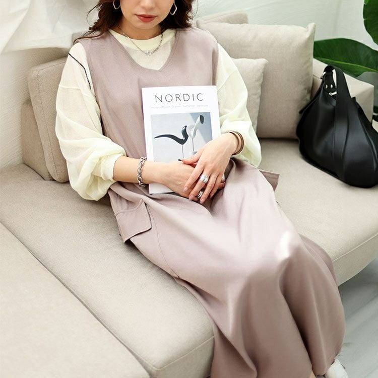 大きいサイズ レディース クロップドシアーニット＆ジャンスカ2点セット　cros-240032