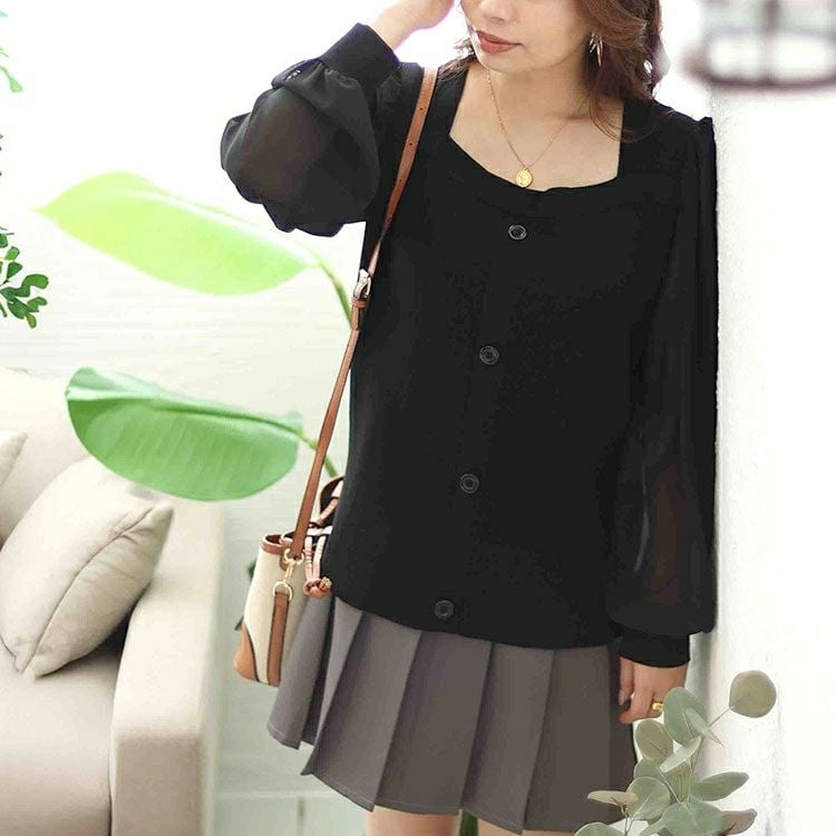 大きいサイズ レディース シアーボリュームスリーブリブニット　jps014