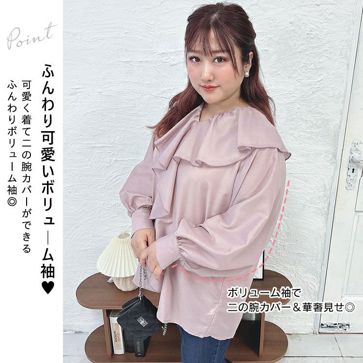 大きいサイズ レディース ラッフルフリルシアーブラウス　fem-453
