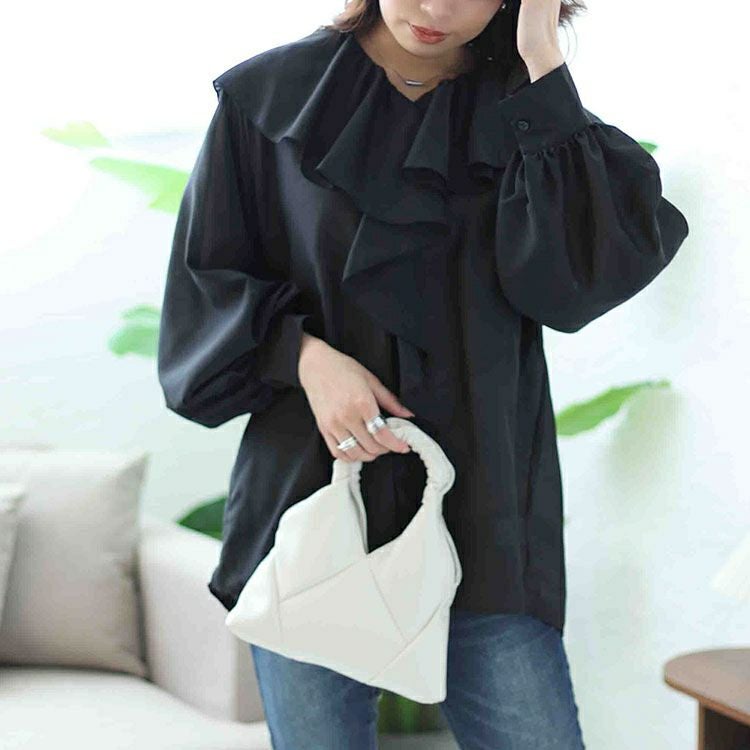 大きいサイズ レディース ラッフルフリルシアーブラウス　fem-453