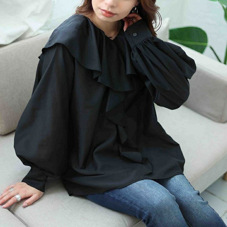 大きいサイズ レディース ラッフルフリルシアーブラウス　fem-453