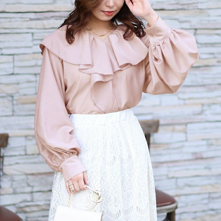 大きいサイズ レディース ラッフルフリルシアーブラウス　fem-453