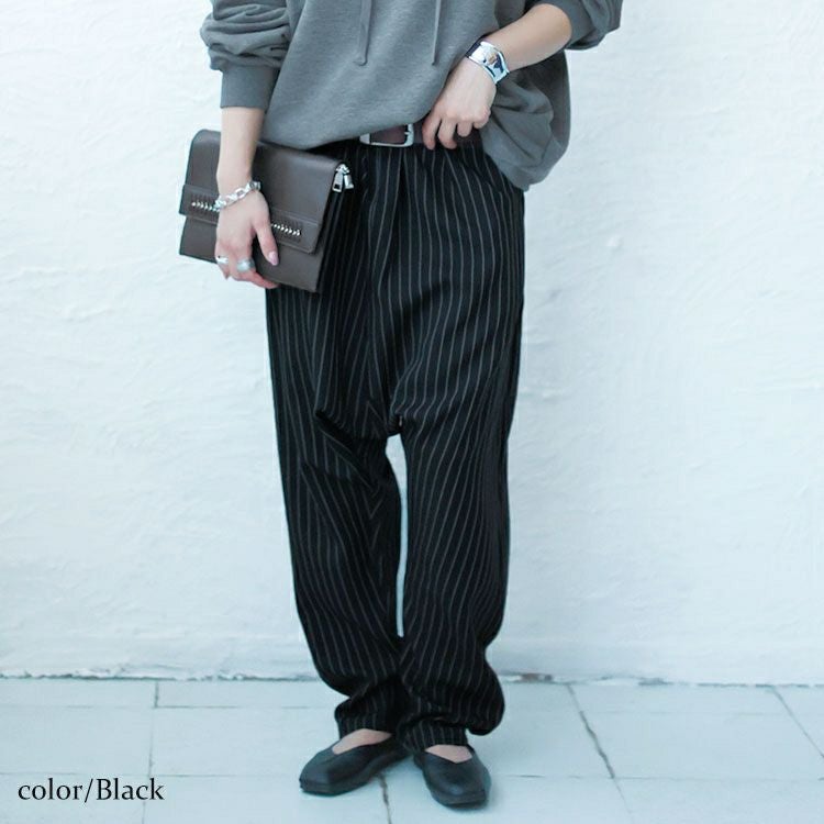 大きいサイズ レディース ストライプサルエルパンツ　fem-447