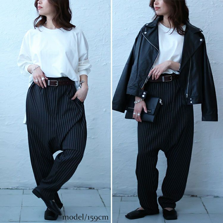 大きいサイズ レディース ストライプサルエルパンツ　fem-447