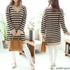 大きいサイズ レディース ボーダー柄アイレットニットチュニック　goldy-1428 ブラウン
