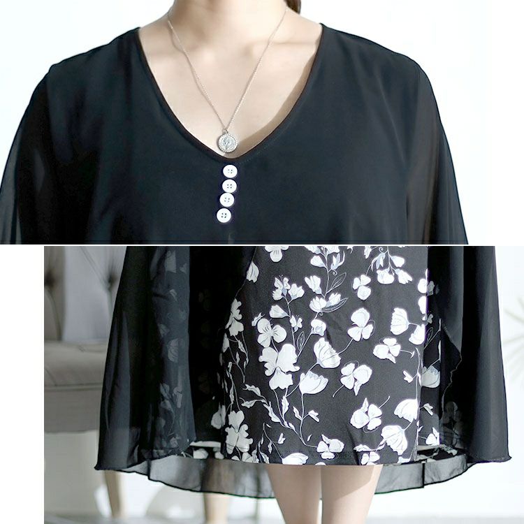 大きいサイズ レディース レイヤード風花柄ワンピース　goldy-1436