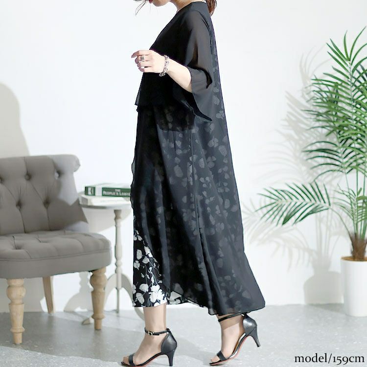 大きいサイズ レディース レイヤード風花柄ワンピース　goldy-1436