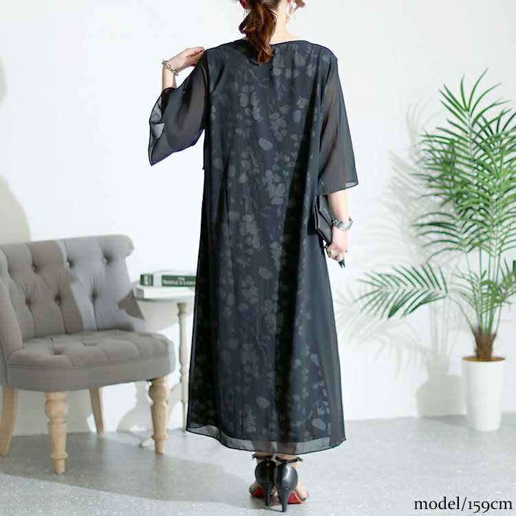 大きいサイズ レディース レイヤード風花柄ワンピース　goldy-1436