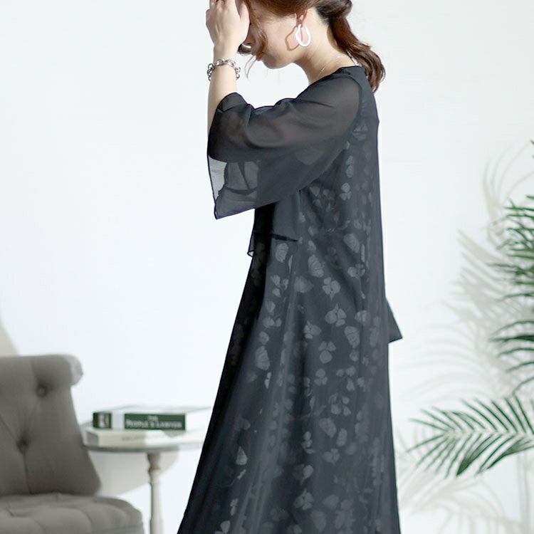 大きいサイズ レディース レイヤード風花柄ワンピース　goldy-1436