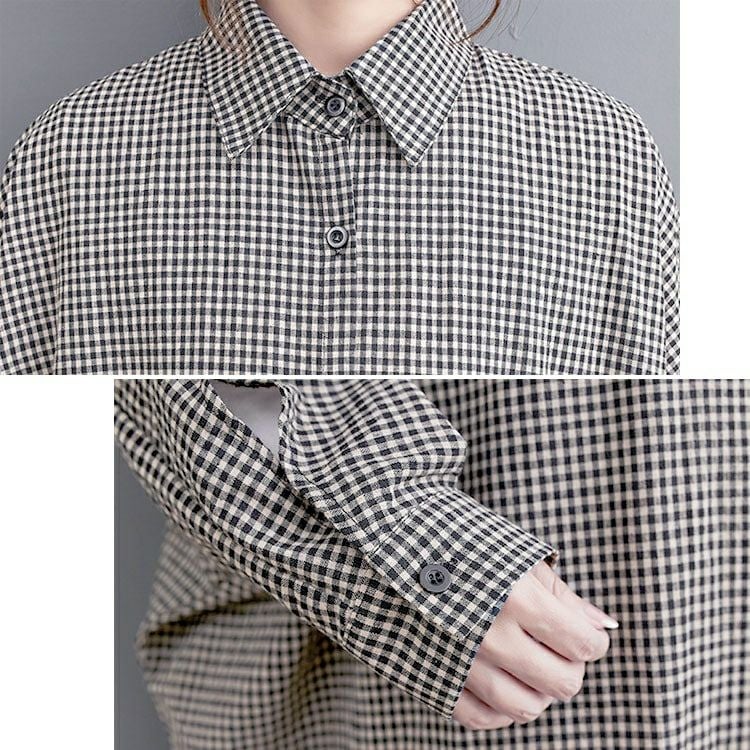 大きいサイズ レディース チェック柄ドルマンシャツワンピース　goldy-1435