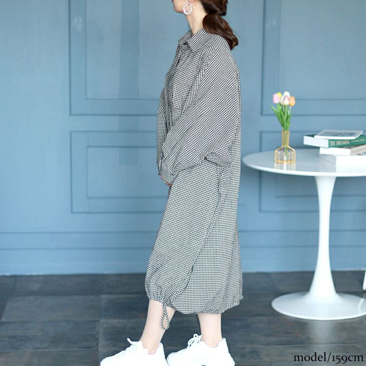 大きいサイズ レディース チェック柄ドルマンシャツワンピース　goldy-1435