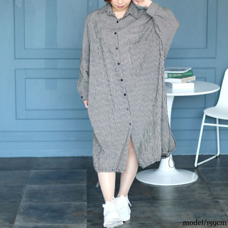 大きいサイズ レディース チェック柄ドルマンシャツワンピース　goldy-1435