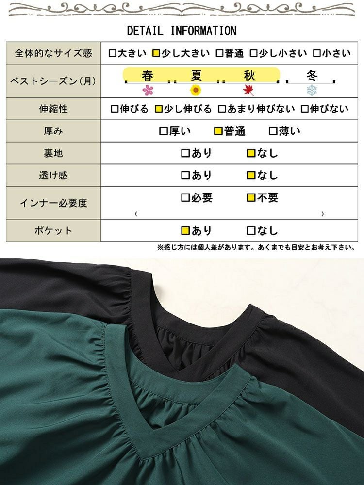 大きいサイズ レディース ギャザーVネックリラックスワンピース　nw-24002