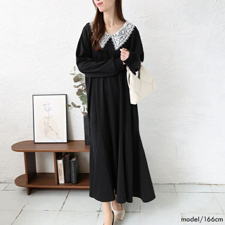 大きいサイズ レディース 襟レースマーメイドワンピース　bro-0041