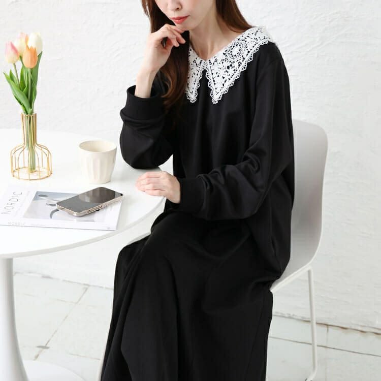 大きいサイズ レディース 襟レースマーメイドワンピース　bro-0041