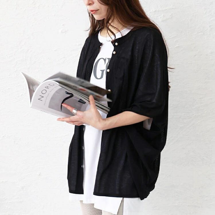 大きいサイズ レディース パールボタンシアードルマンカーディガン　bro-0038