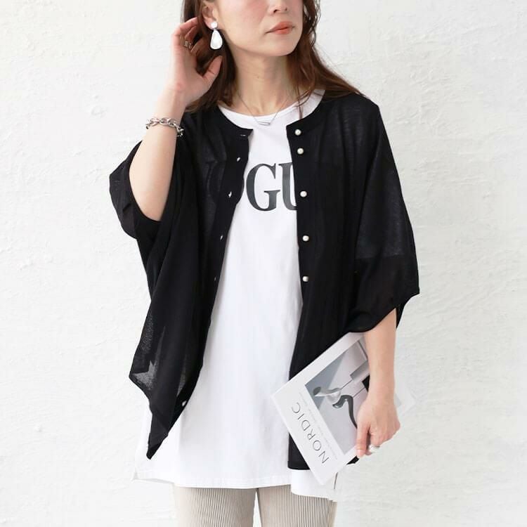 大きいサイズ レディース パールボタンシアードルマンカーディガン　bro-0038 ブラック