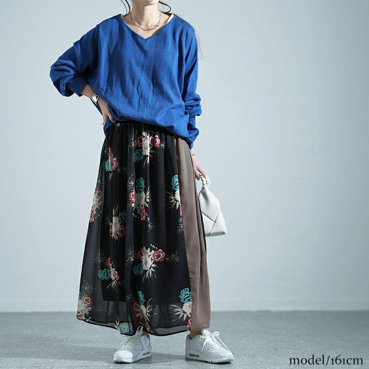 大きいサイズ レディース 花柄切替フレアスカート　nw-24005