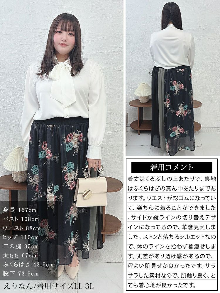 大きいサイズ レディース 花柄切替フレアスカート　nw-24005