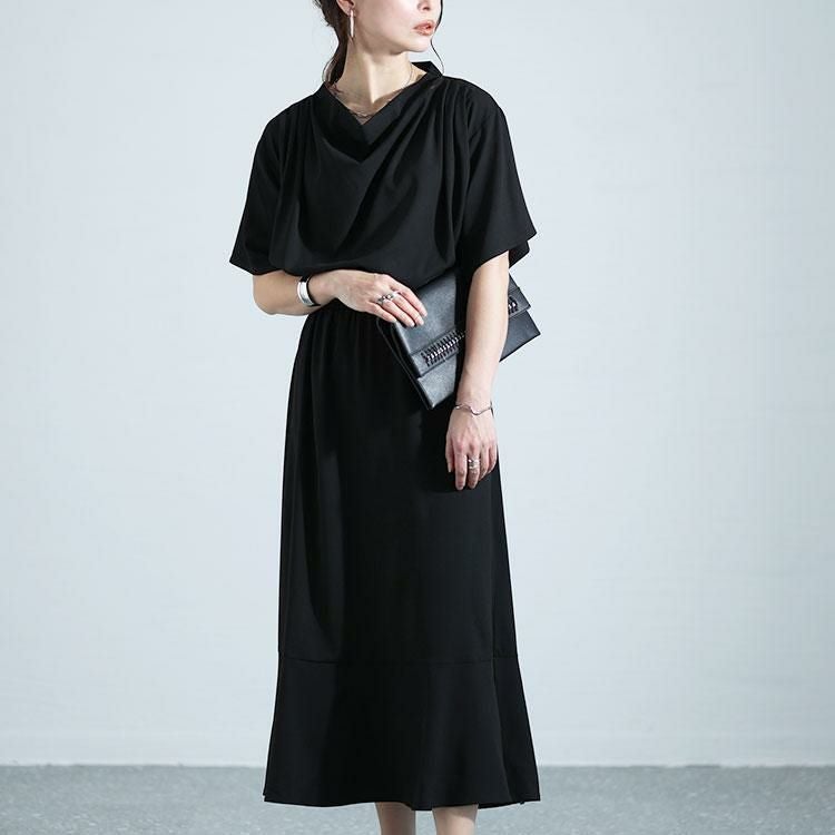 大きいサイズ レディース ドレープネックワンピース　nw-24004 ブラック