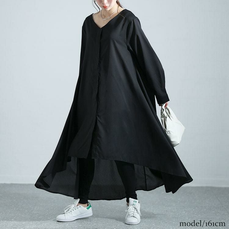 大きいサイズ レディース フィッシュテールVネックワンピース　nw-24003 ブラック